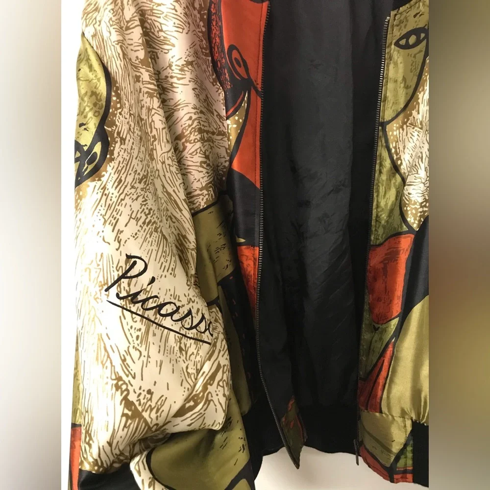Vintage Picasso silky bomber jacket abstract art street wear monaliza - Picture 7 of 11
